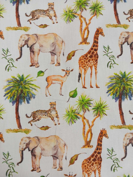 100% Cotton - Animals - White/Brown/Green - 58" Wide - Sold By the Metre