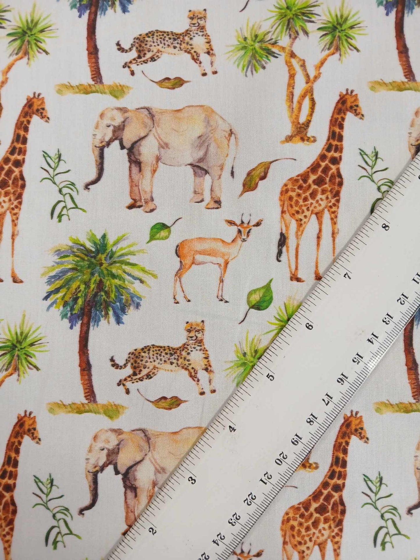 100% Cotton - Animals - White/Brown/Green - 58" Wide - Sold By the Metre
