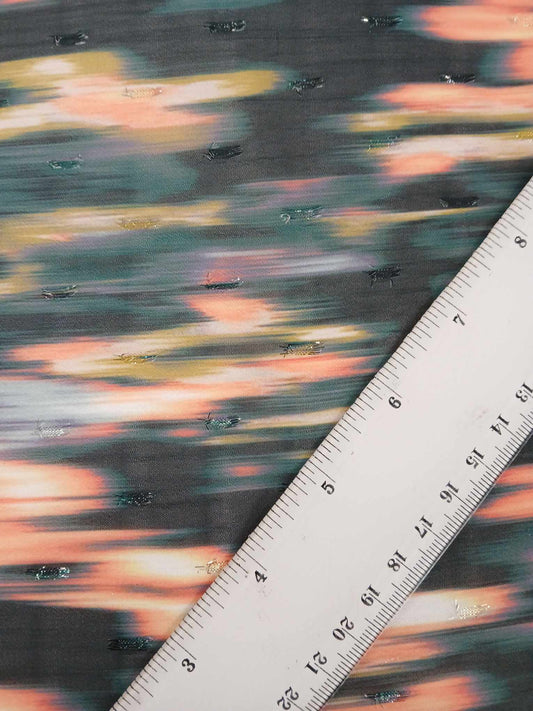 Printed Chiffon Lurex - Black/Orange/Yellow/Green - 60" Wide - Sold By the Metre