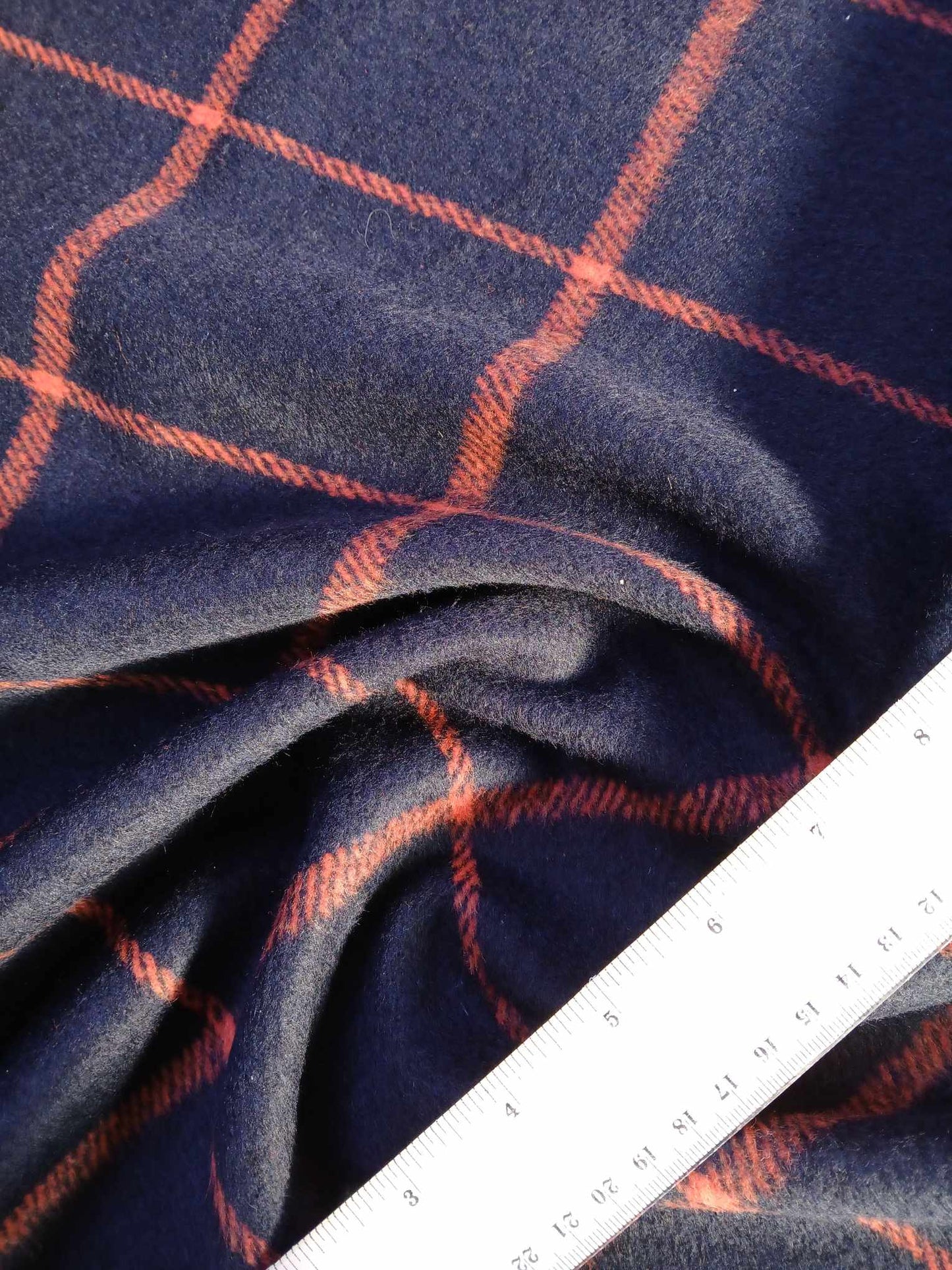 Poly Wool Fleece Backed - Navy/Orange - 59" Wide - Sold By The Metre