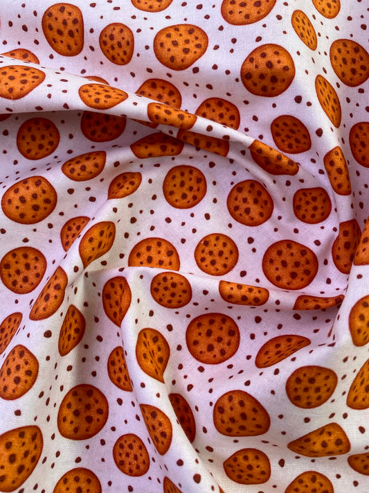 CLEARANCE - Chocolate Chip Cookie Print Fabric – 100% Cotton, 44" Wide