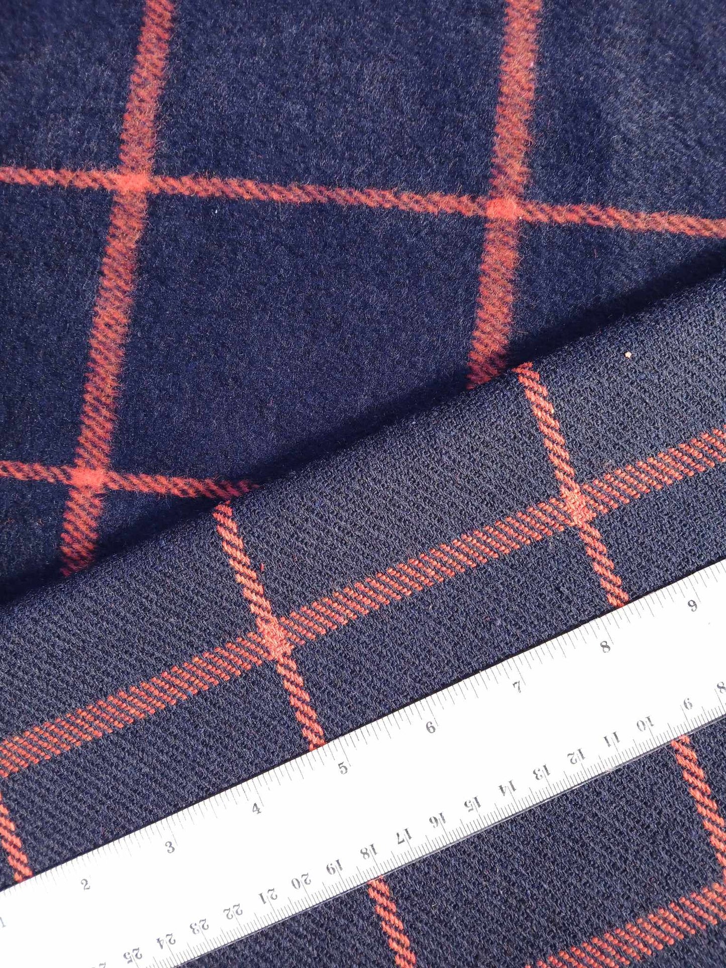 Poly Wool Fleece Backed - Navy/Orange - 59" Wide - Sold By The Metre