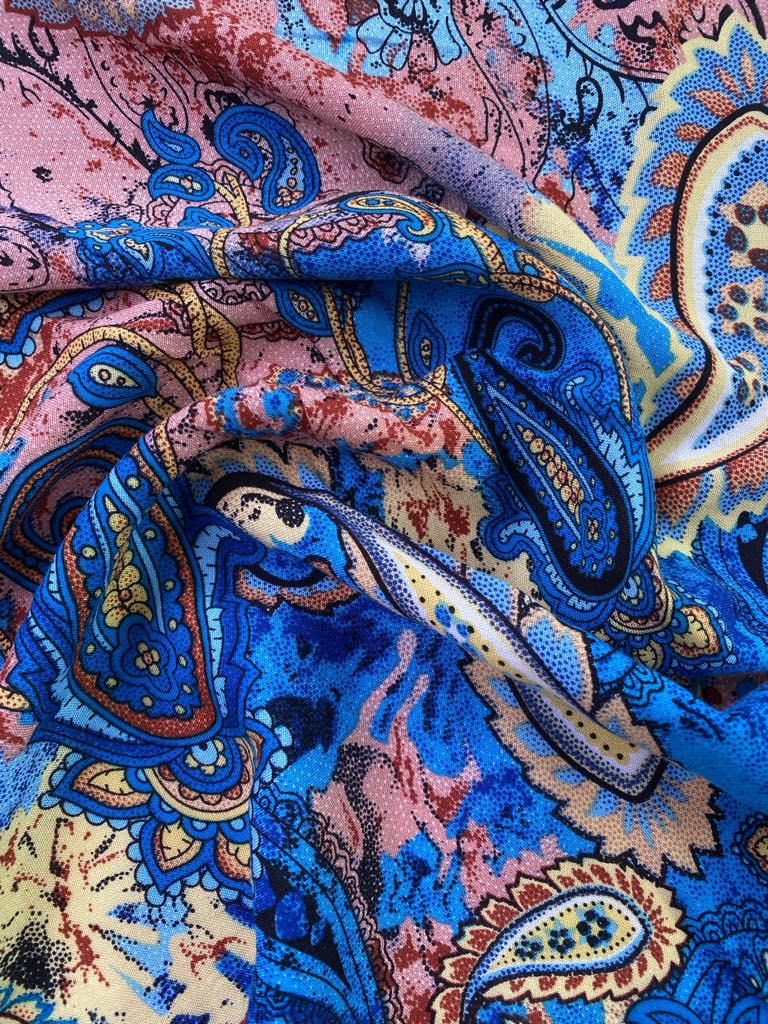 Viscose - Blue/Pink/Cream - 57" Wide - Sold By The Metre
