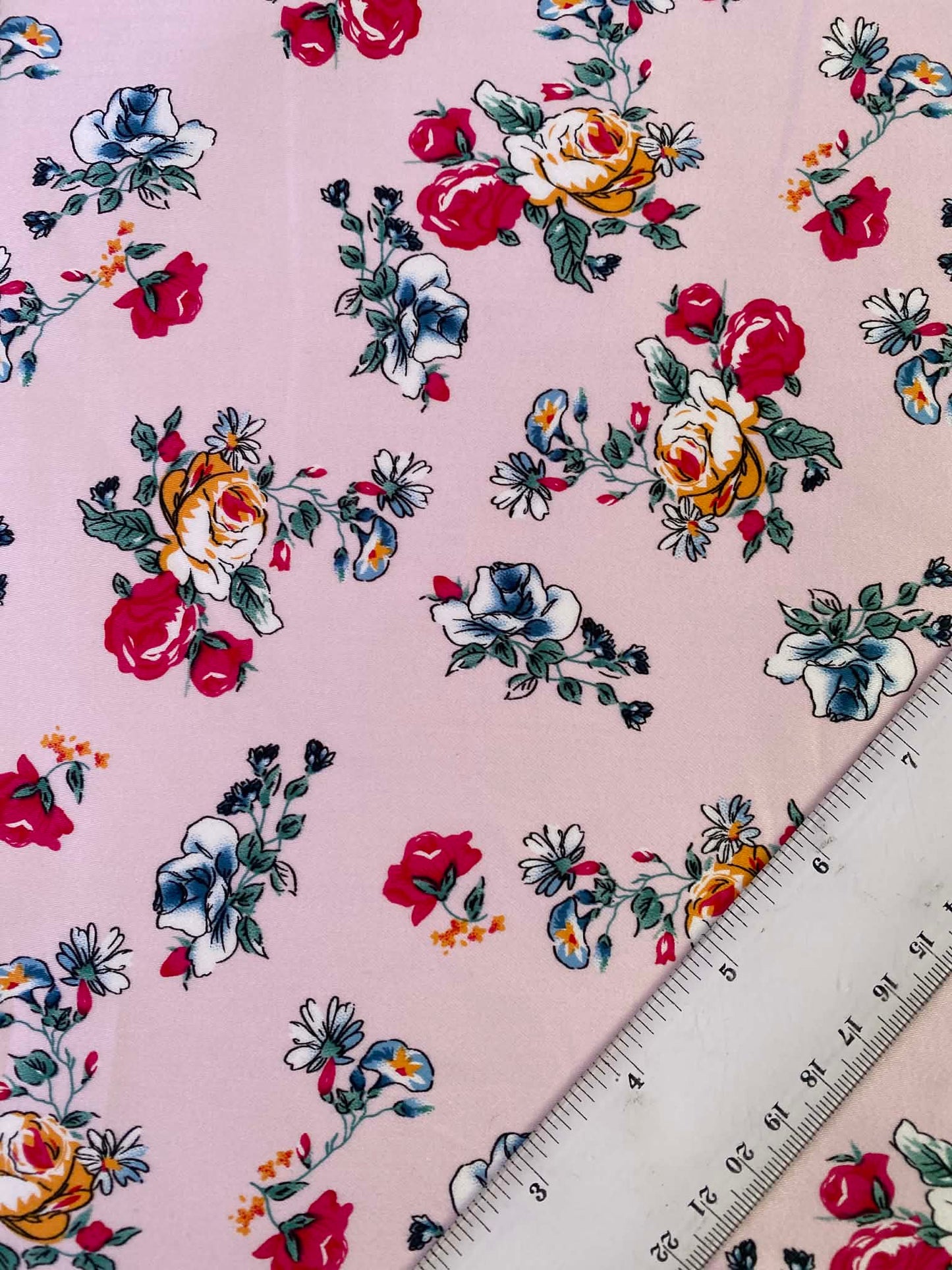 Floral Cotton Sateen Fabric - Pink/Green/Yellow/White - 58" Wide - Luxury Dressmaking Material - £3.99/m