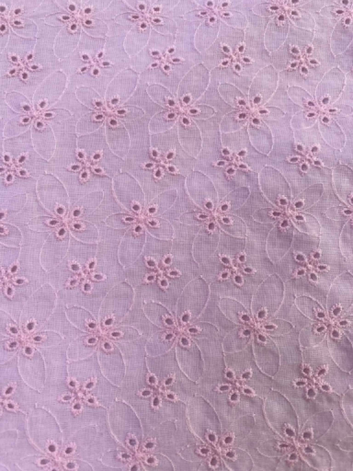Soft Pink Floral Broderie Anglaise 100% Cotton Fabric - Embroidered Eyelet Cotton Lawn - 58" Wide By The Metre