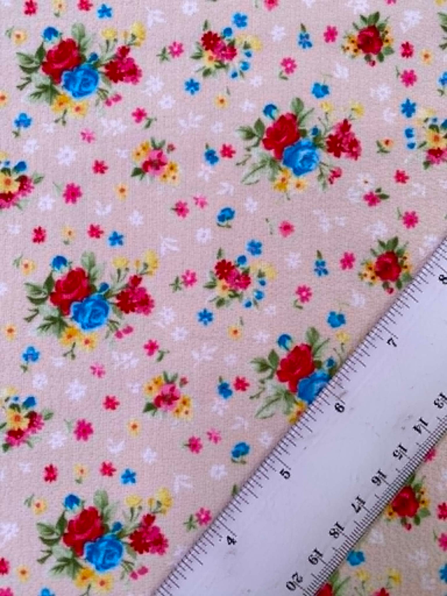 Ditsy Floral Bubble Crepe Fabric - 61" Wide - Cream, Red, Blue & Yellow Textured Dressmaking Material No Stretch - £2.25/m