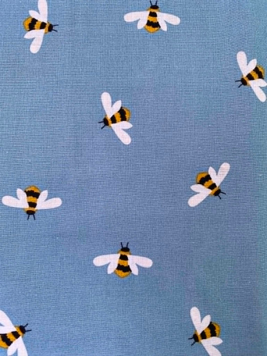 Slate Blue Illustrated Bumblebee 100% Cotton Fabric - 44" Wide By The Metre
