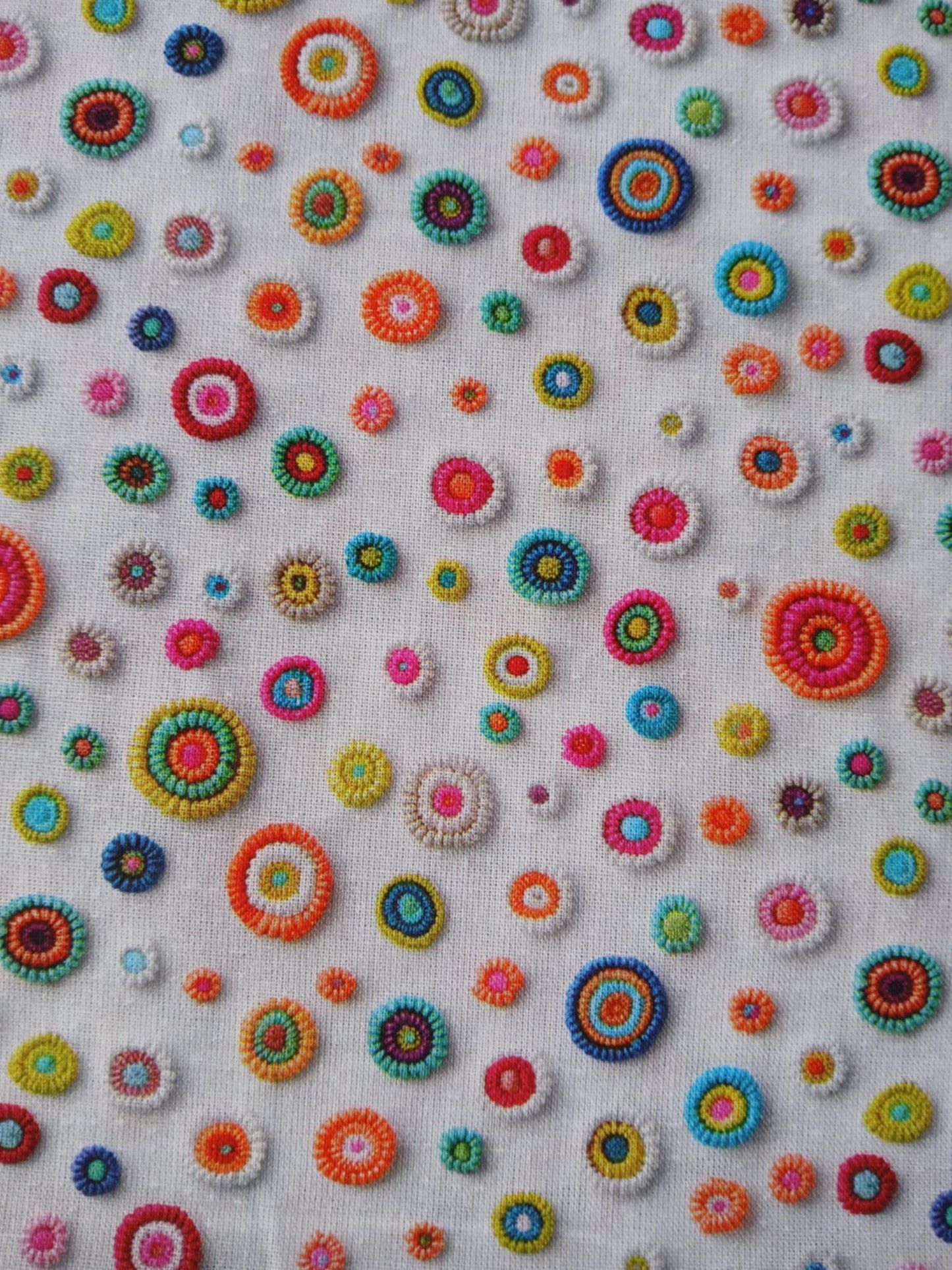 Little Johnny 100% Cotton - Circles - White/Pink/Orange/Yellow - 60" Wide - Sold By The Metre