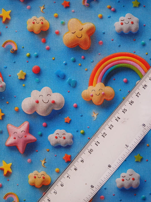 Little Johnny 100% Cotton - Rainbow - Blue/Yellow/Pink/White - 60" Wide - Sold By The Metre