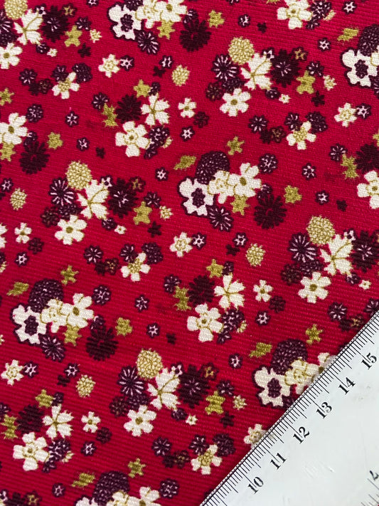 Printed Needlecord 100% Cotton - Pink/Green/Plum/White - 44"Wide - Sold By The Metre