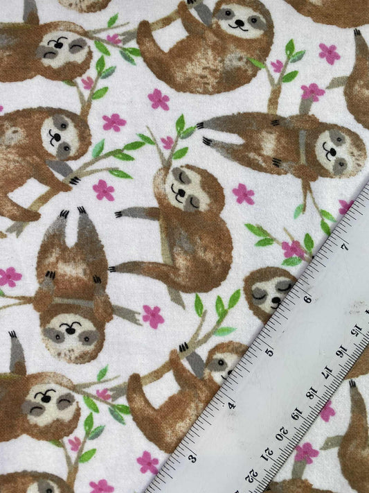 Brushed Cotton - White/Pink/Brown/Green - 42"Wide - Sold By The Metre