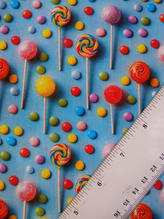 Little Johnny 100% Cotton - Lollipops - Blue/Yellow/Pink/Red/Green - 60" Wide - Sold By The Metre