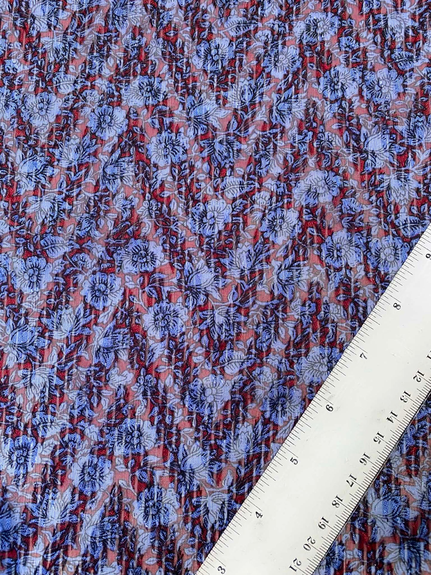 Chevron Yayoo Designer Print - Blue/Red - 58"Wide - Sold By The Metre