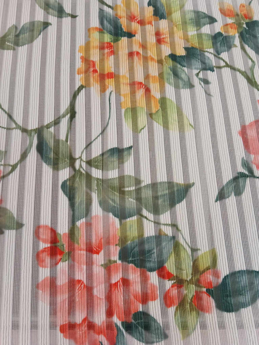 Polyester Burnout - Cream/Pink/Yellow/Green - 56" Wide - Sold By the Metre