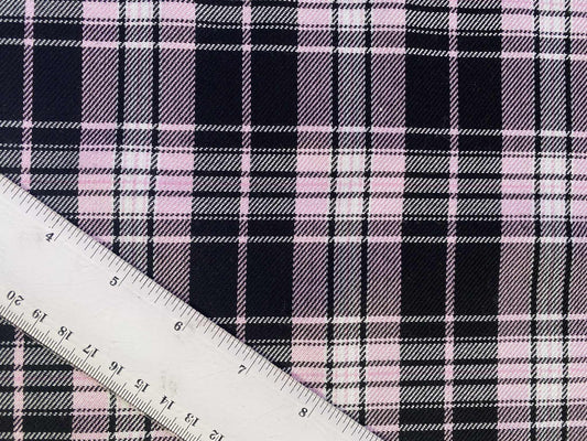 Poly Viscose - Check - Baby Pink/Black/White - 57"Wide - Sold By The Metre