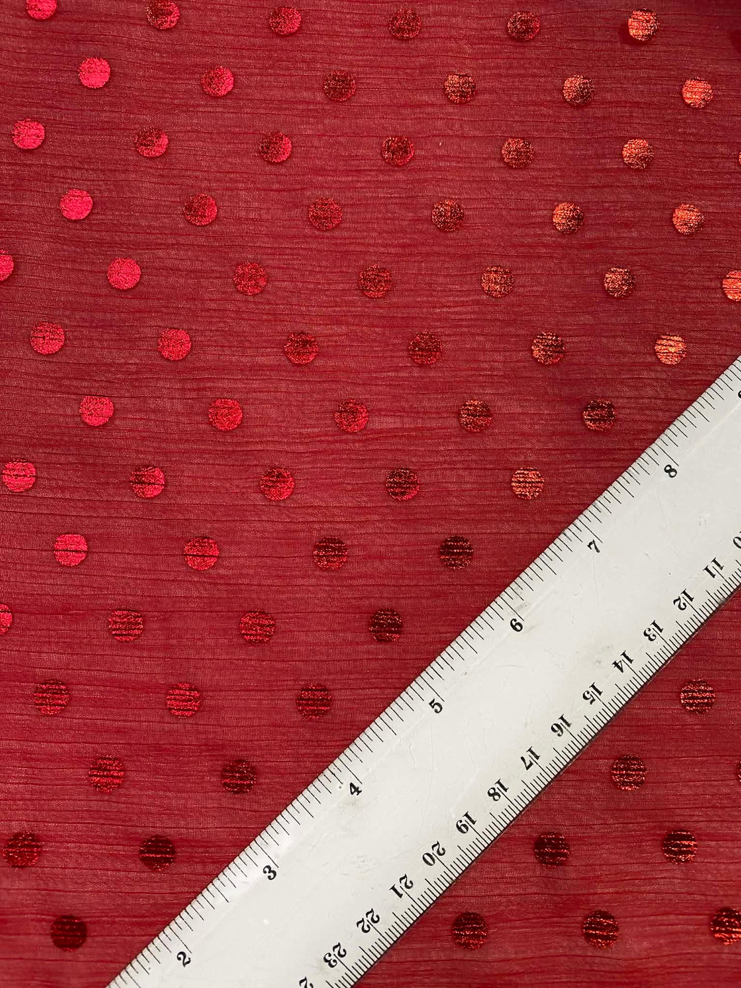 Chiffon Dobby Spot - Red - 58"Wide - Sold By The Metre