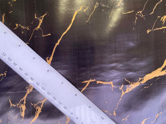 Black & Gold Marble Effect PU Table Covering - 55" Wide - Luxury Wipe Clean Protector - £1.99/m