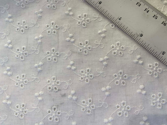 100% Cotton Broderie Anglaise - White - 58"Wide - Sold By The Metre