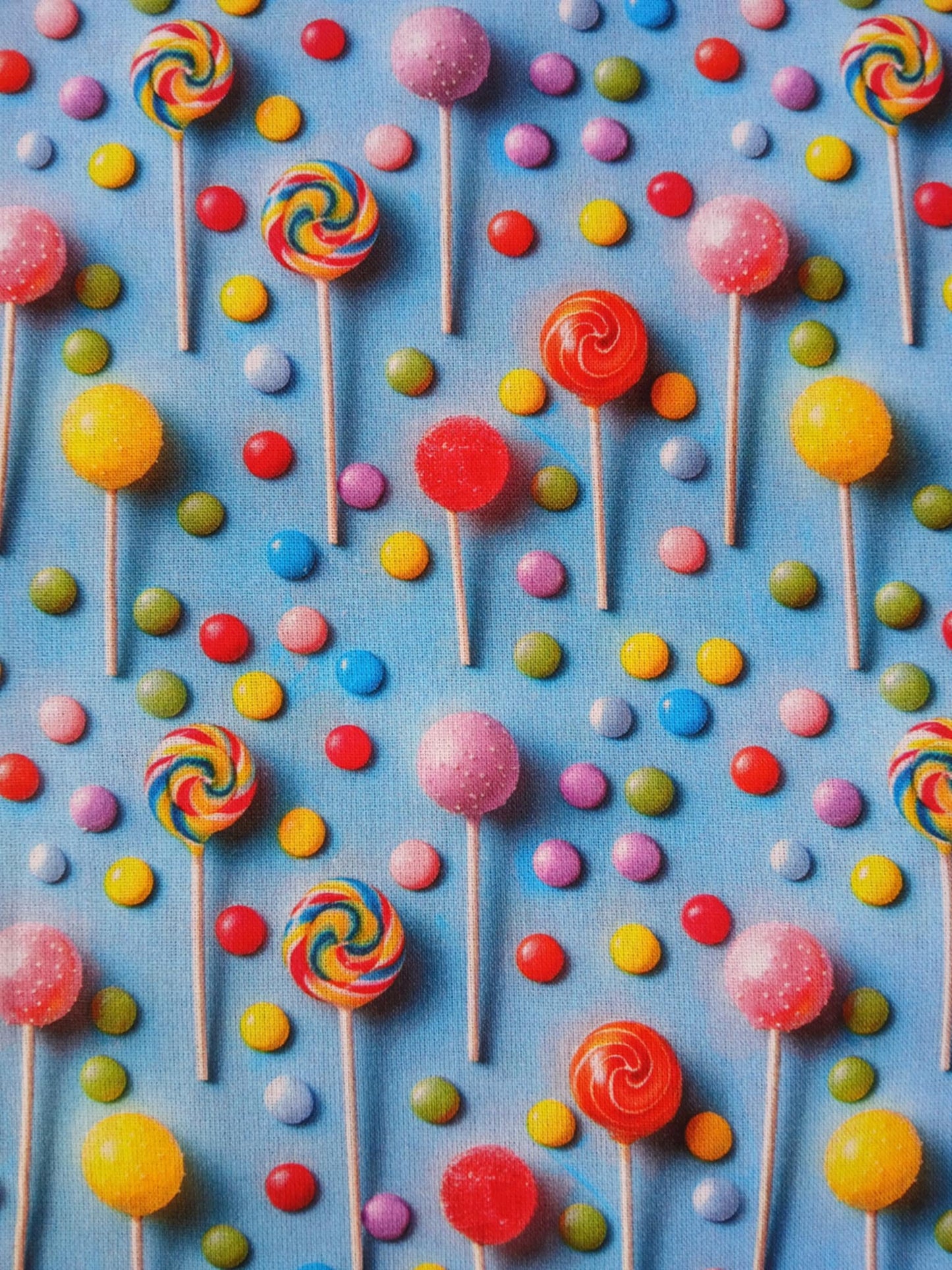Little Johnny 100% Cotton - Lollipops - Blue/Yellow/Pink/Red/Green - 60" Wide - Sold By The Metre