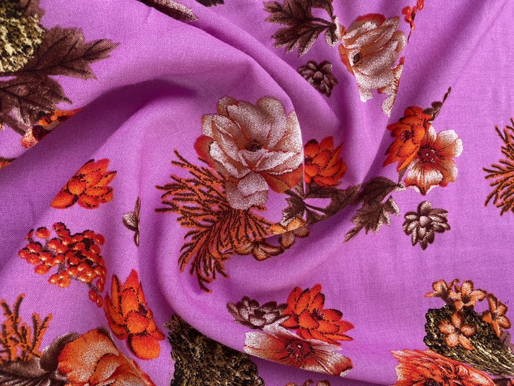 Viscose - Lilac/Orange/Brown - 57" Wide - Sold By The Metre