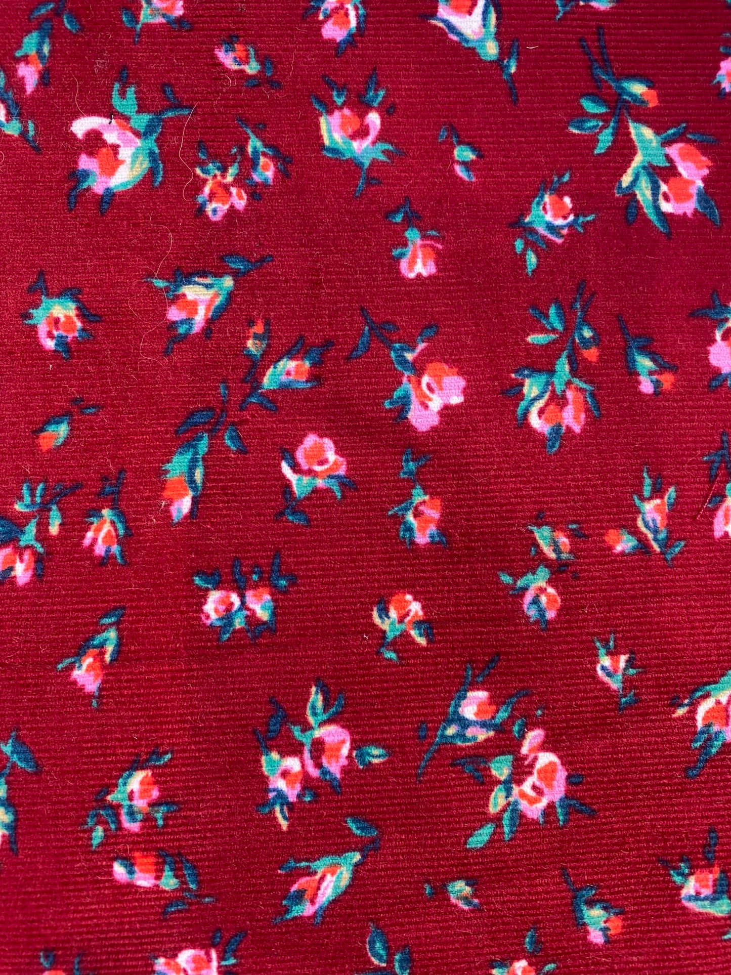 Printed Needlecord 100% Cotton - Wine/Pink/Green - 44"Wide - Sold By The Metre