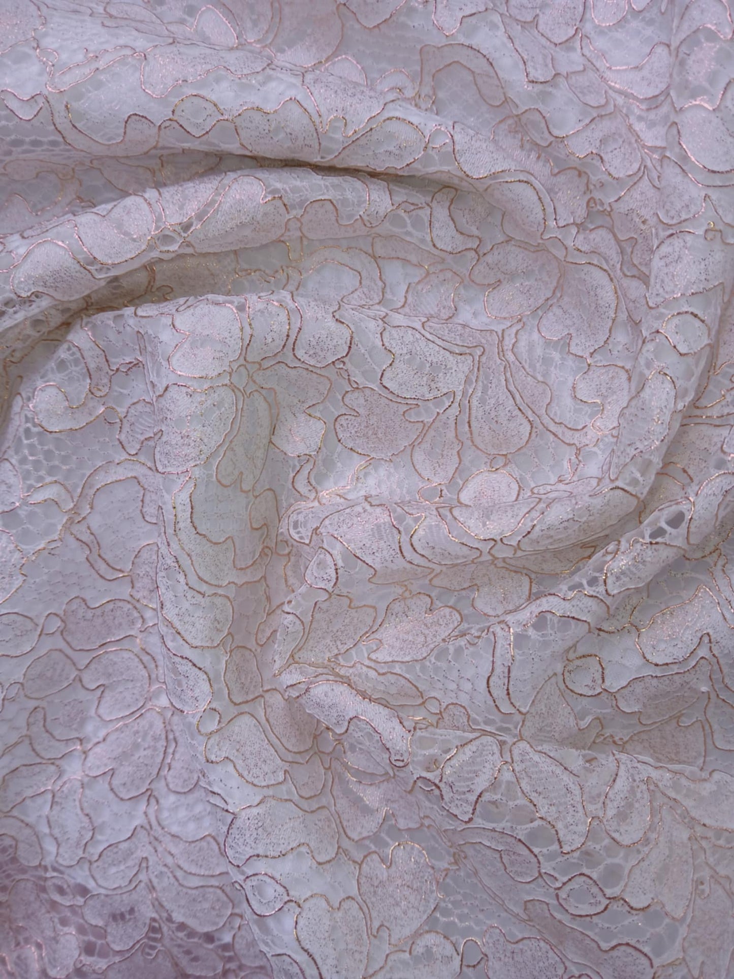 River Island Double Scalloped Lace - White/Bronze - 51" Wide - Sold By The Metre