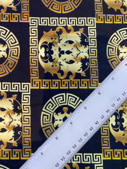 Cotton Satin - Black/Gold/Yellow - 56"Wide - Sold By The Metre