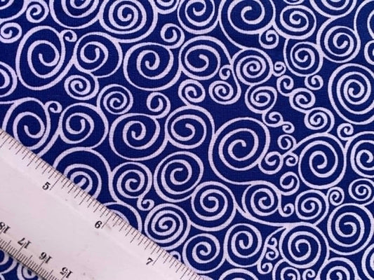 Navy and White Swirl Print 100% Cotton Fabric - 44/45" Wide - By The Metre