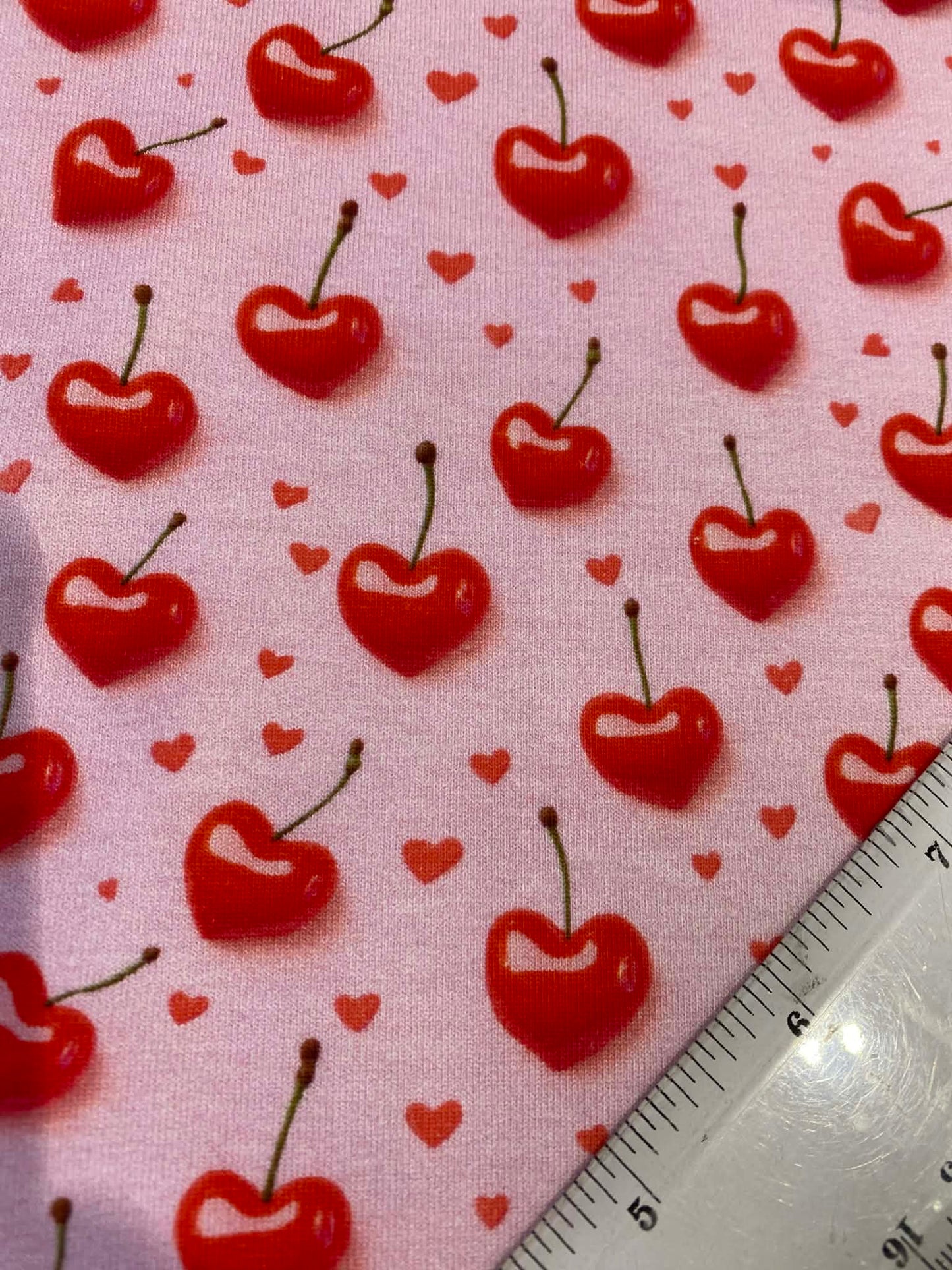 Little Johnny Cherry Hearts Cotton Jersey - 58" Wide - 95% Cotton 5% Lycra - Pink & Red