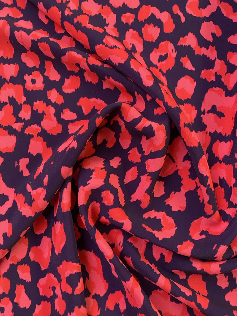 Crepe - Navy/Pink/Red - 60" Wide - Sold By The Metre