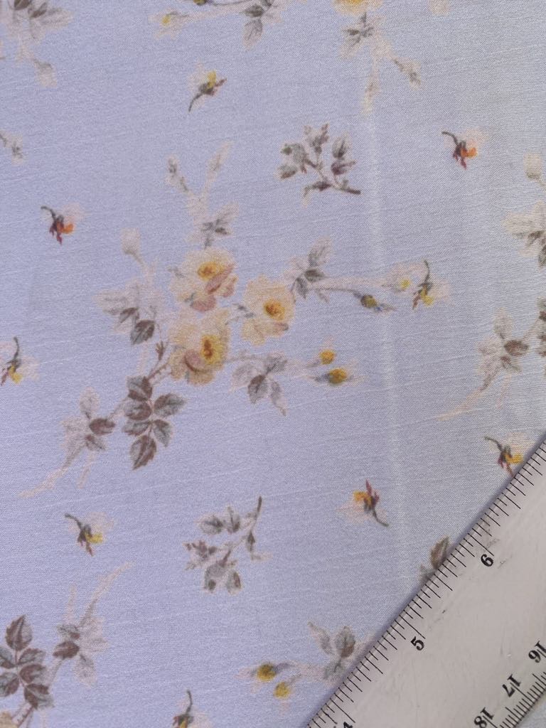 Yayoo Satin - Floral - Blue/Yellow/Brown - 61" Wide - Sold By The Metre