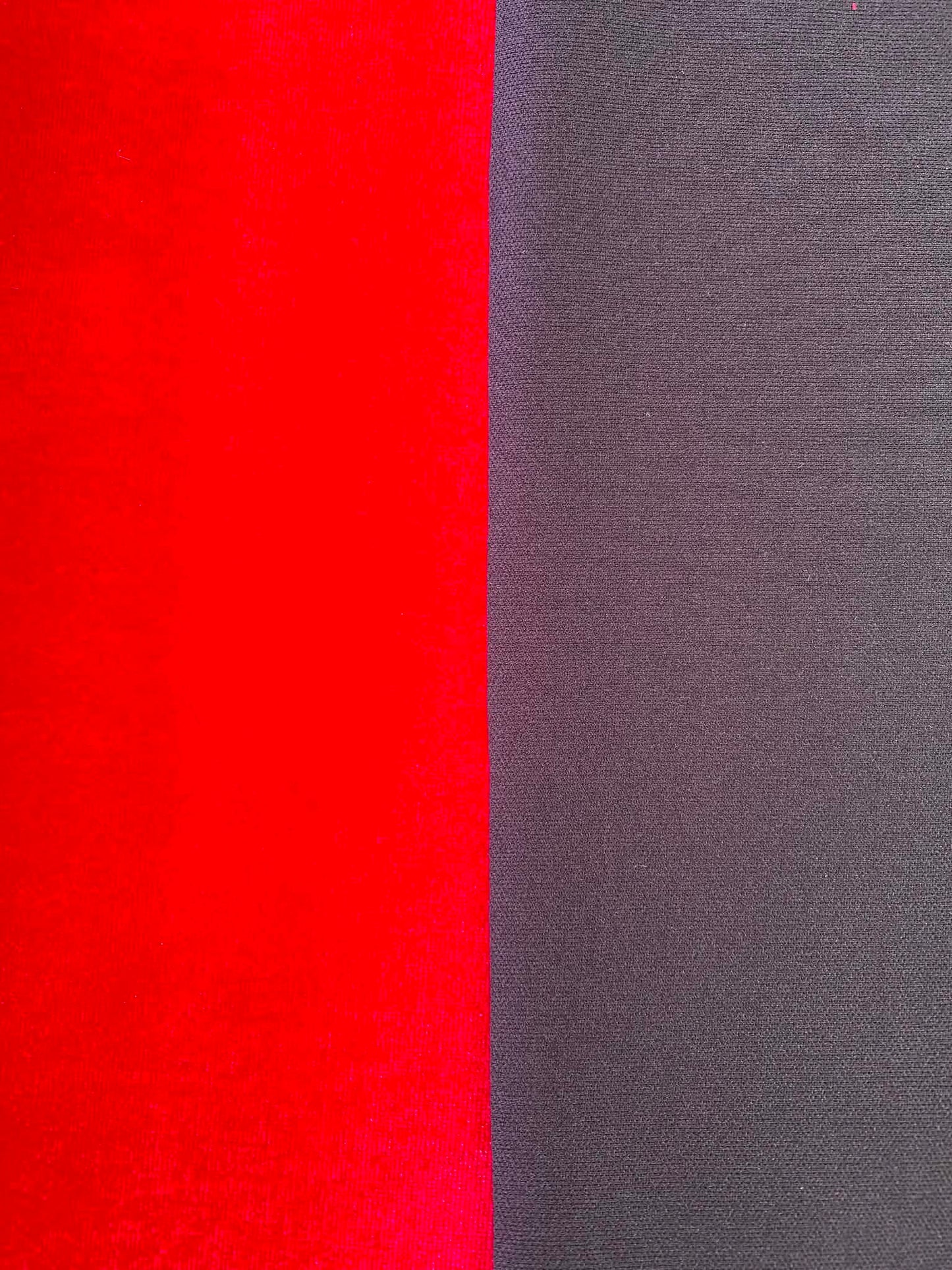 Premium Red Velvet on Black Scuba Fabric - 63" Wide - High Stretch Spandex Double Knit - £5.99/m
