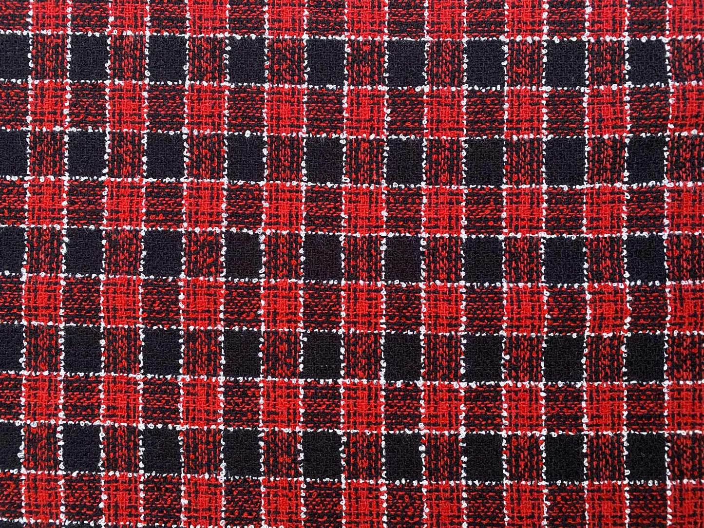 Poly Boucle - Red/Black/White - 60"Wide - Sold By The Metre