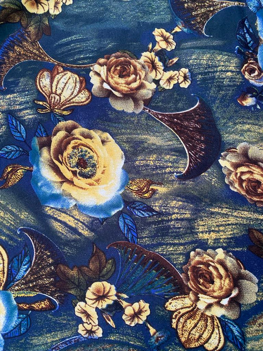 Viscose - Navy/Green/Cream/Brown - 57" Wide - Sold By The Metre