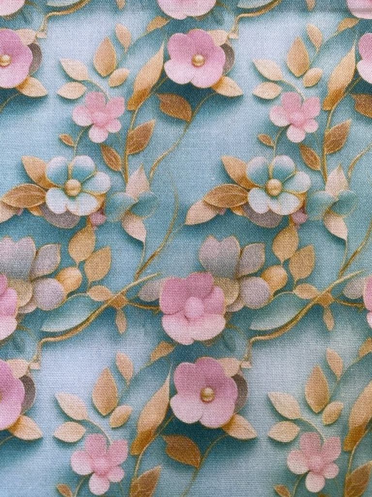 100% Cotton - Turquoise/Pink/Mustard - 44" Wide - Sold By The Metre
