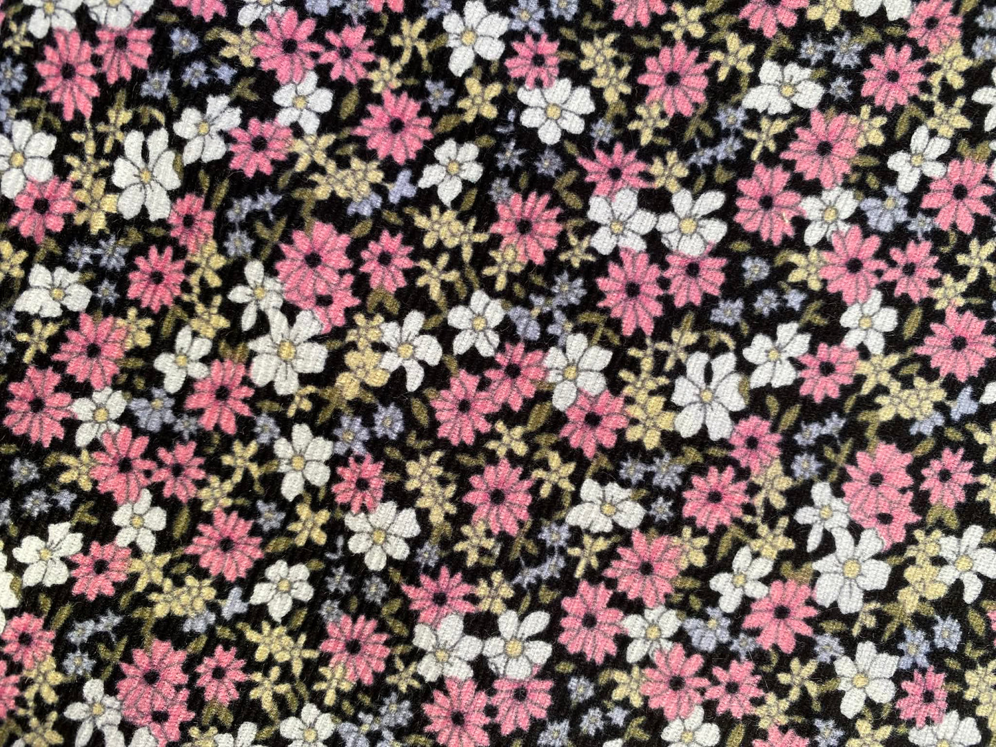 Printed Needlecord 100% Cotton - Pink/Grey/White/Yellow - 44"Wide - Sold By The Metre