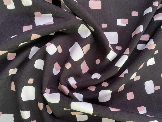 Printed Ponte - Black/Purple/White 60"Wide - Sold By The Metre