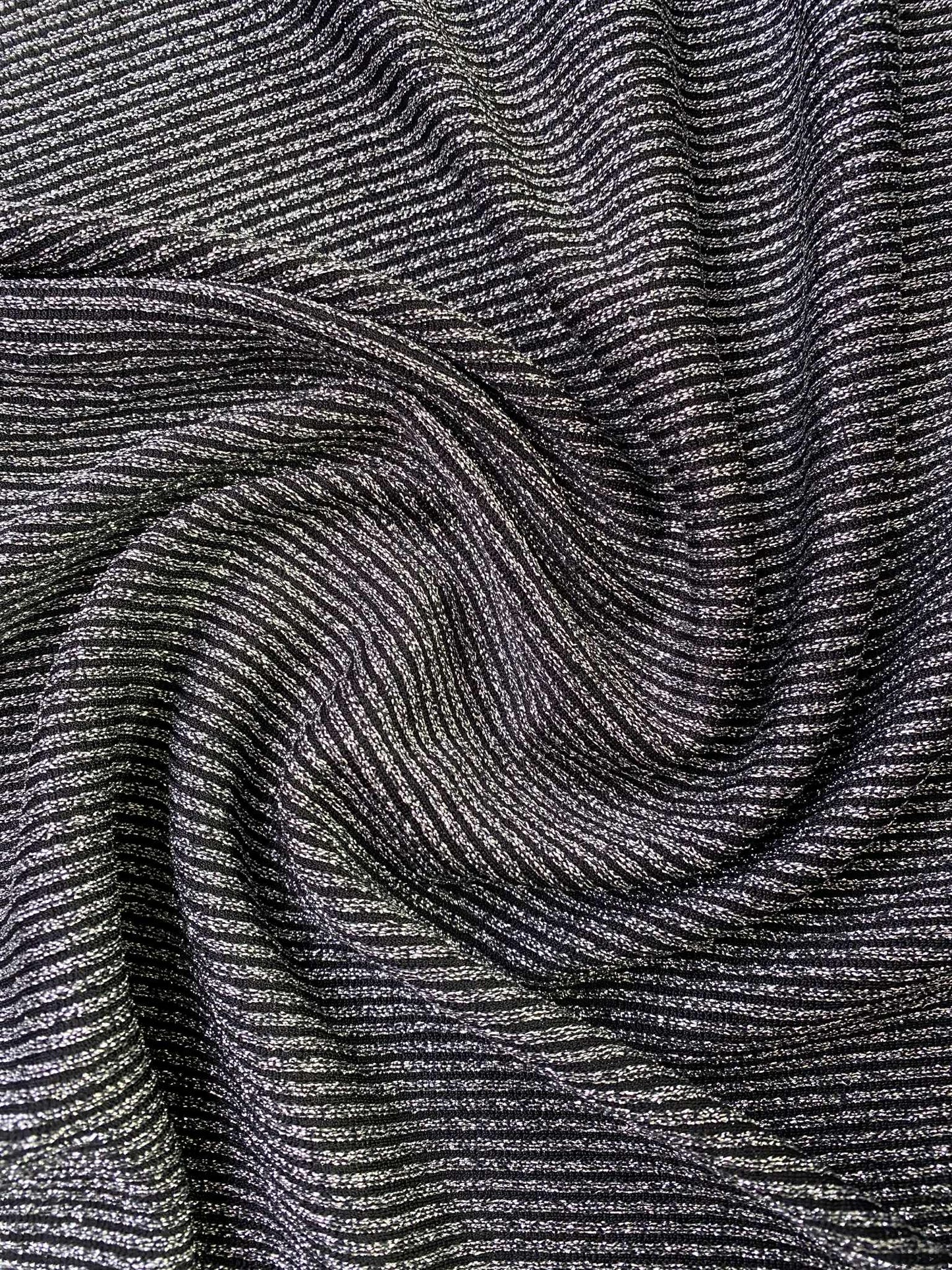 Lurex Rib - Silver/Black - 60"Wide - Sold By The Metre