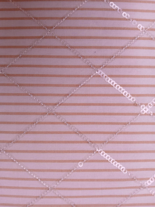 River Island - Poly Cotton w/ Sequins 40/60 - Stripe - Beige/White - 57" Wide - Sold By The Metre
