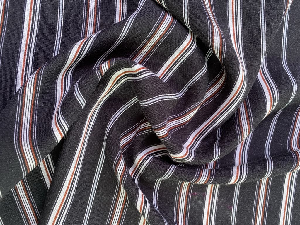 Viscose - Stripe - Black/Brown/White - 60" Wide - Sold By The Metre