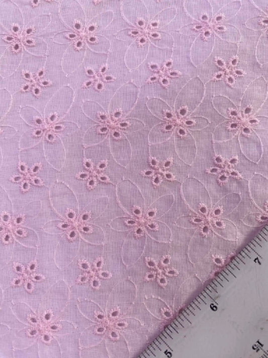 Soft Pink Floral Broderie Anglaise 100% Cotton Fabric - Embroidered Eyelet Cotton Lawn - 58" Wide By The Metre