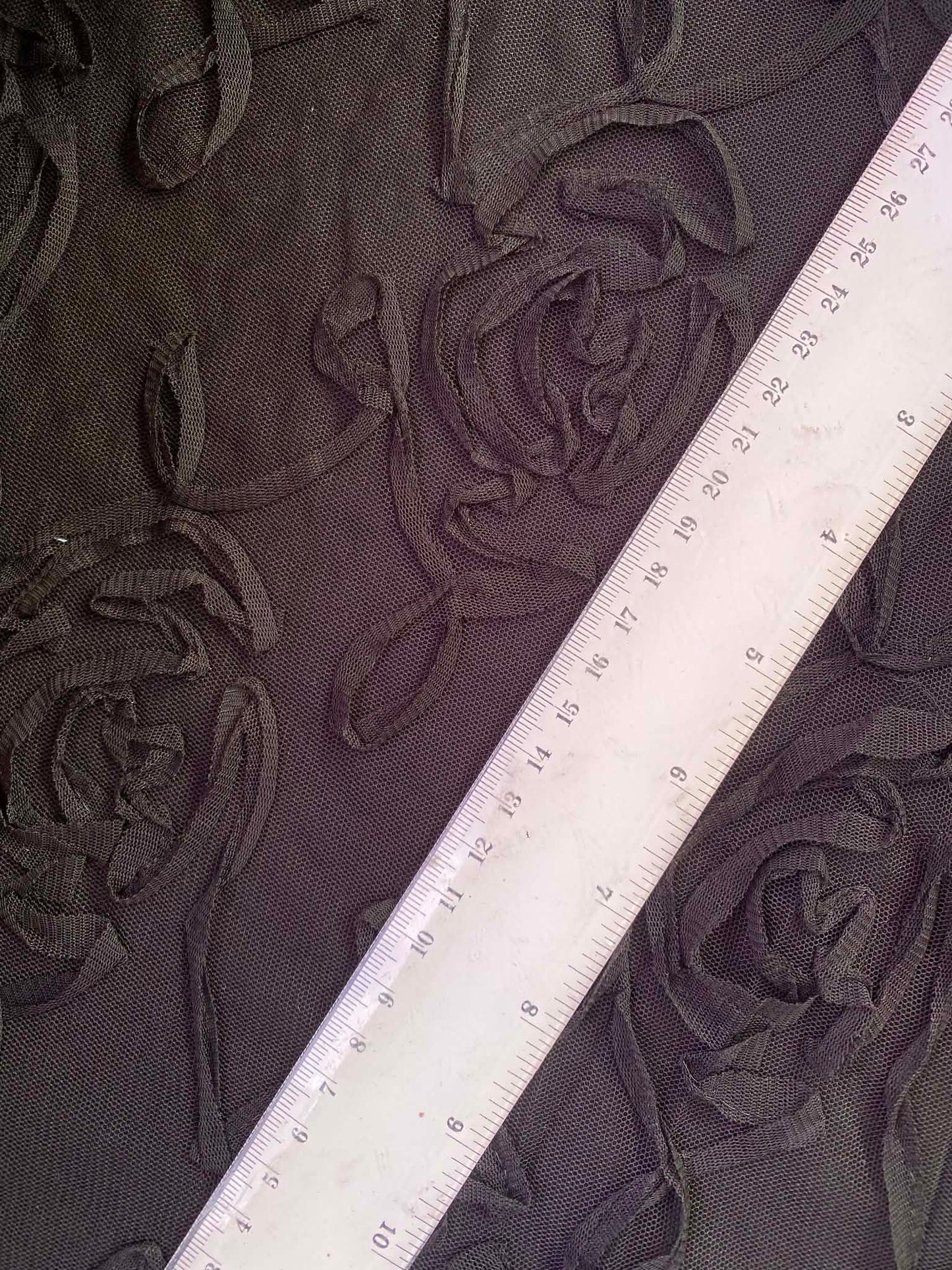 Black Rose Ribbon Embroidered Mesh Fabric – 58" Wide (£3.50/m)