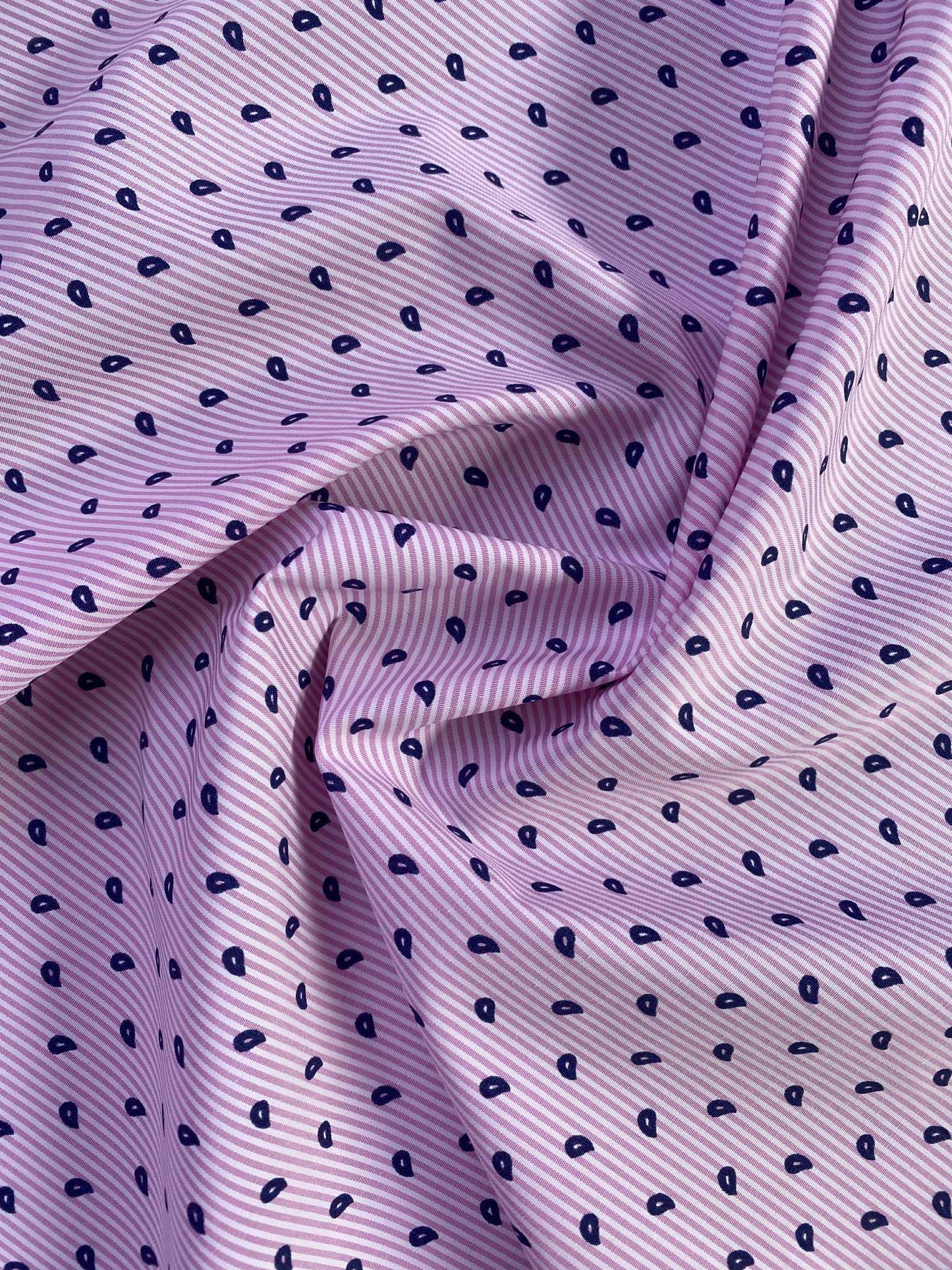 Poly Cotton - Stripe - Pink/Navy/White - 58" Wide - Sold By The Metre