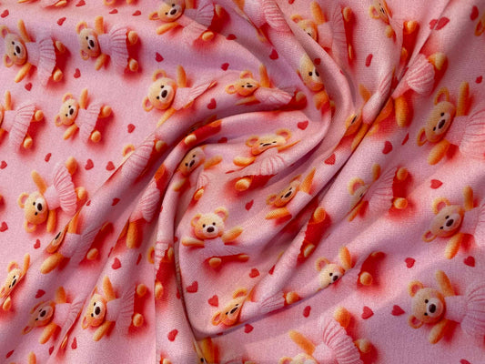 Little Johnny Ballerina Teddies Cotton Jersey - 58" Wide - 95% Cotton 5% Lycra - Pink/Multi