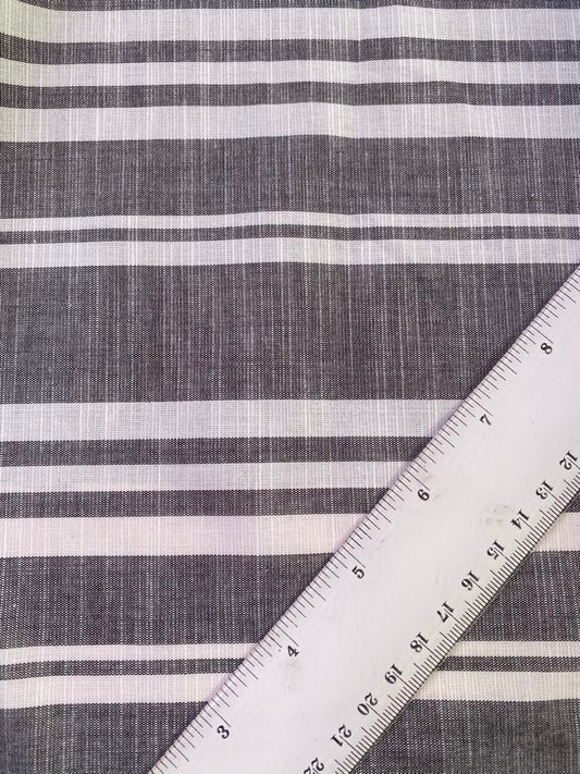 Poly Cotton Linen Look - Stripe - Grey/White - 58" Wide - Sold By The Metre