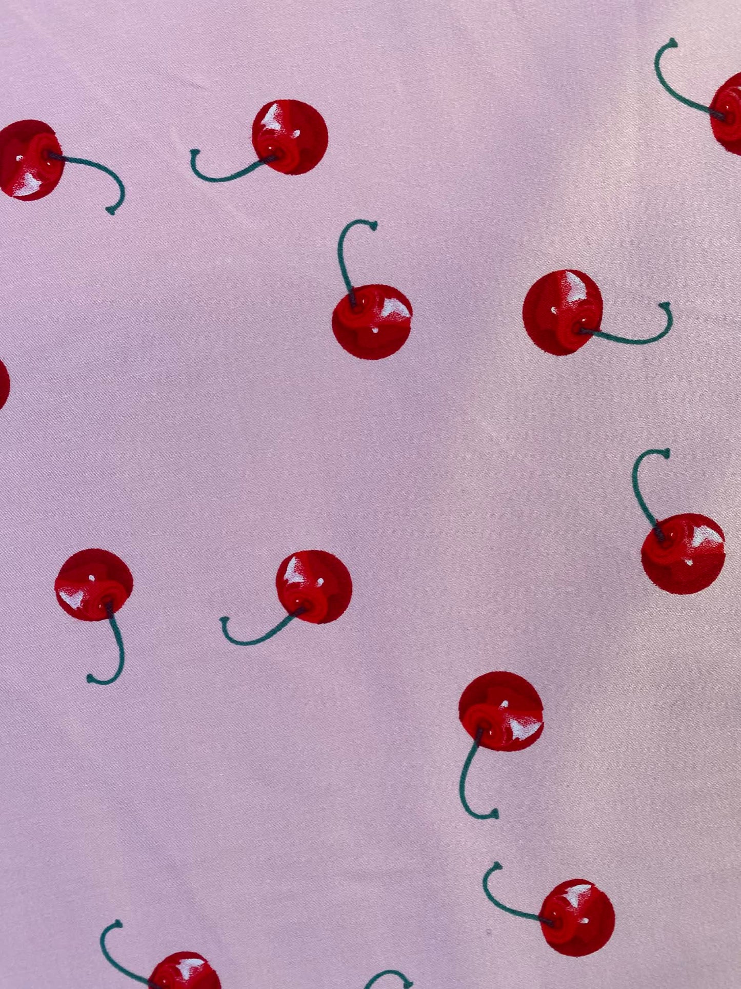 Cotton Spandex - Cherries - Pink/Red/Green - 58"Wide - Sold By The Metre