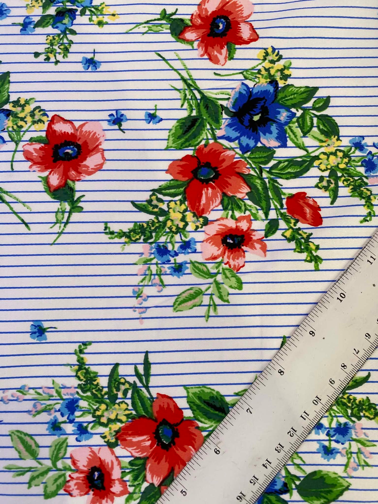 Floral Cotton Sateen Fabric - Blue/Red/White/Green - 58" Wide - Luxury Dressmaking Material - £3.99/m