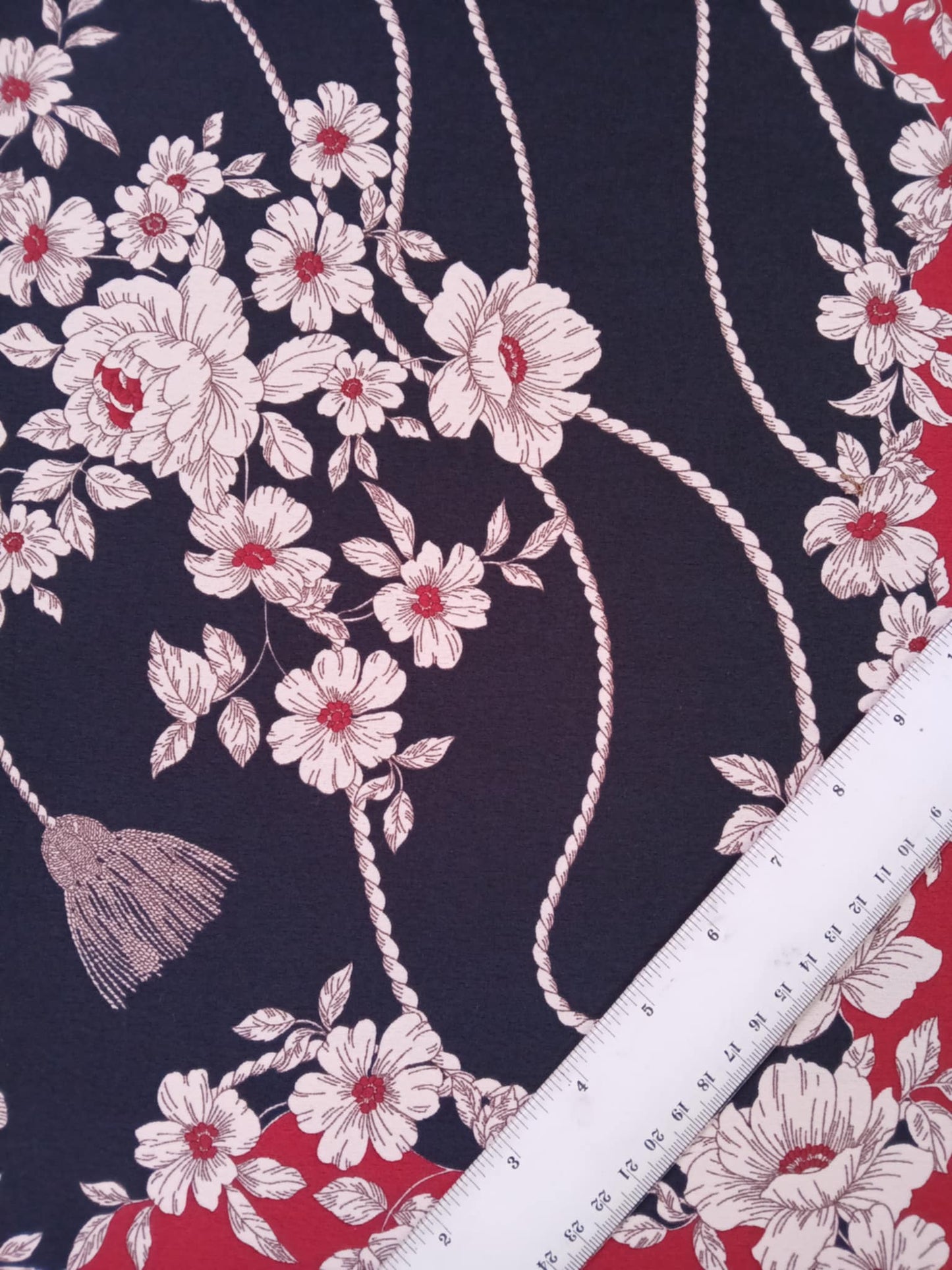 Satin Back Crepe - Dark Red/Black/Cream - 59" Wide - Sold By The Metre