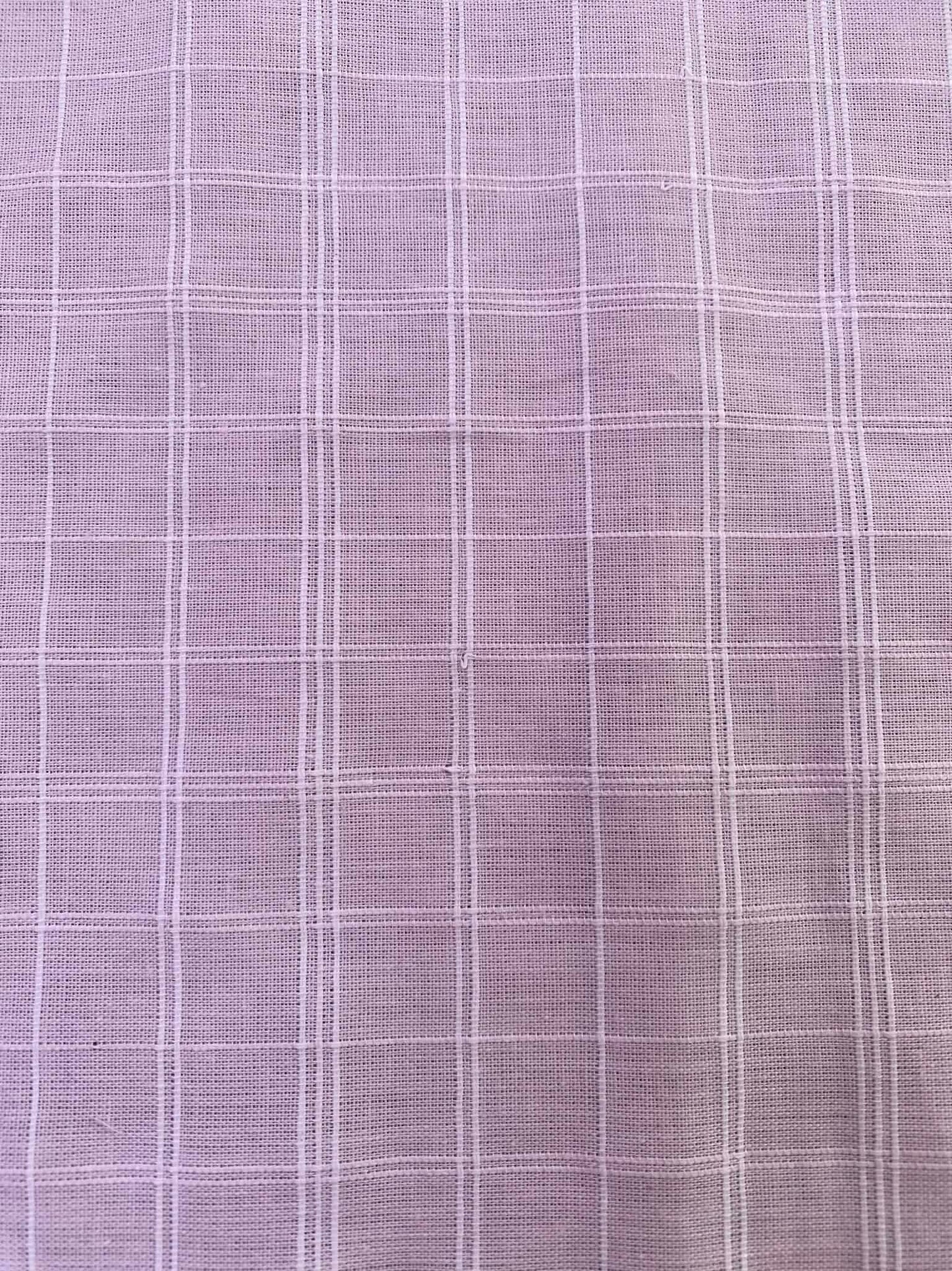 Soft Pastel Pink Windowpane Check 100% Cotton Fabric - Lightweight Textured Voile - 58" Wide By The Metre