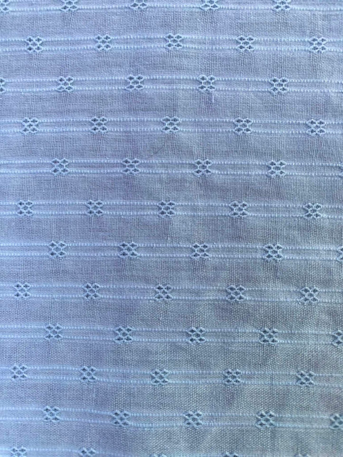 Soft Pastel Sky Blue Dobby Stripe 100% Cotton Fabric - Lightweight Embroidered Voile - 58" Wide By The Metre